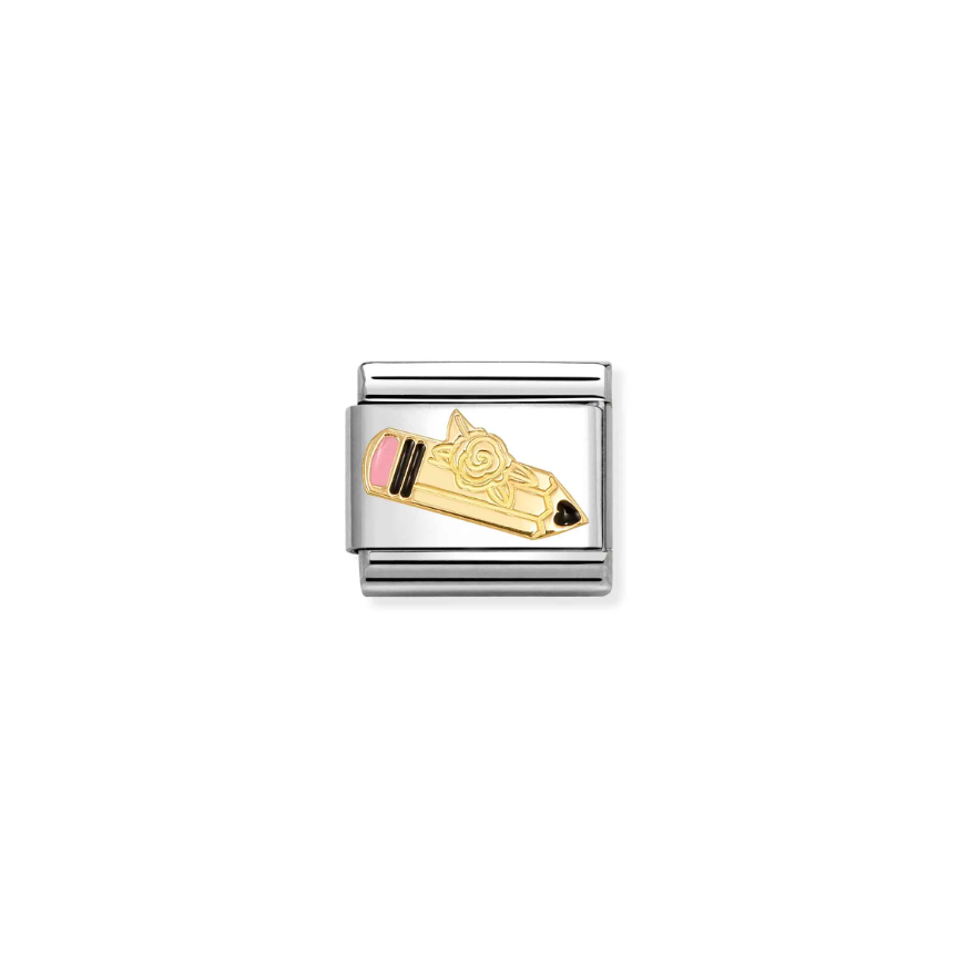 Nomination Pink Pencil 18ct Gold and Stainless Steel Composable Charm