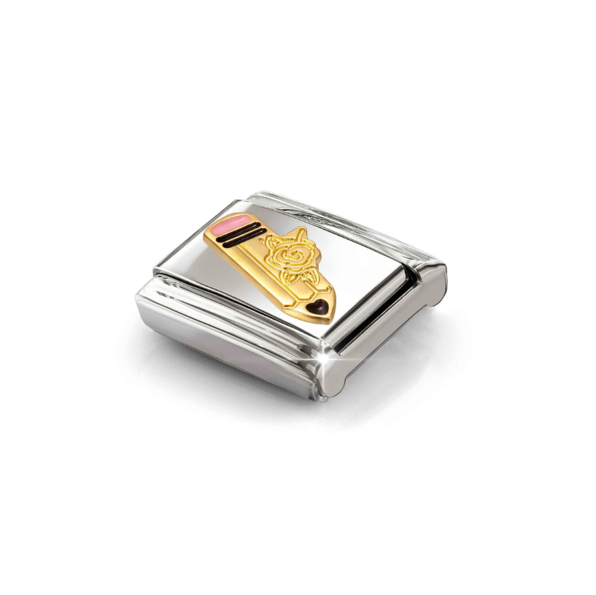 Nomination Pink Pencil 18ct Gold and Stainless Steel Composable Charm